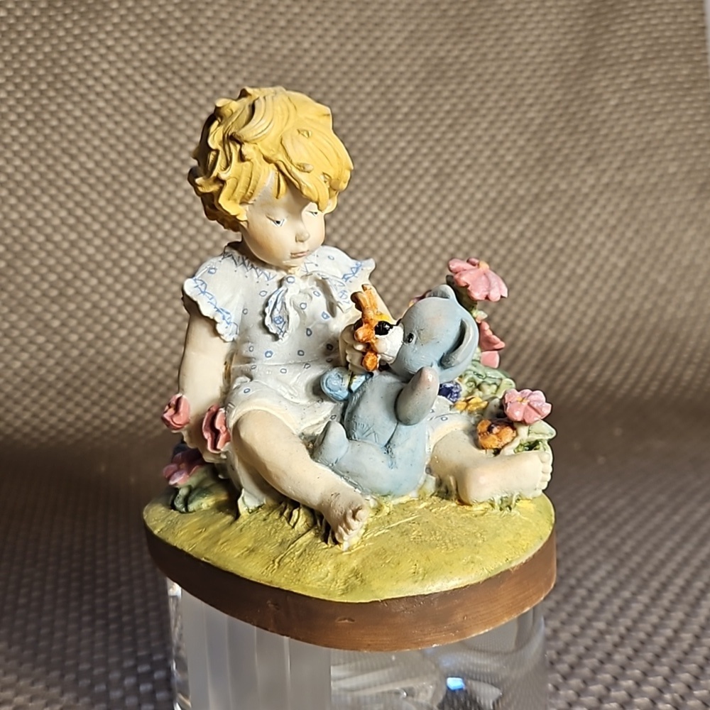 Dolfi Lisi Martin Girl Flowers Teddy Bear Figurine Hand Painted Signed